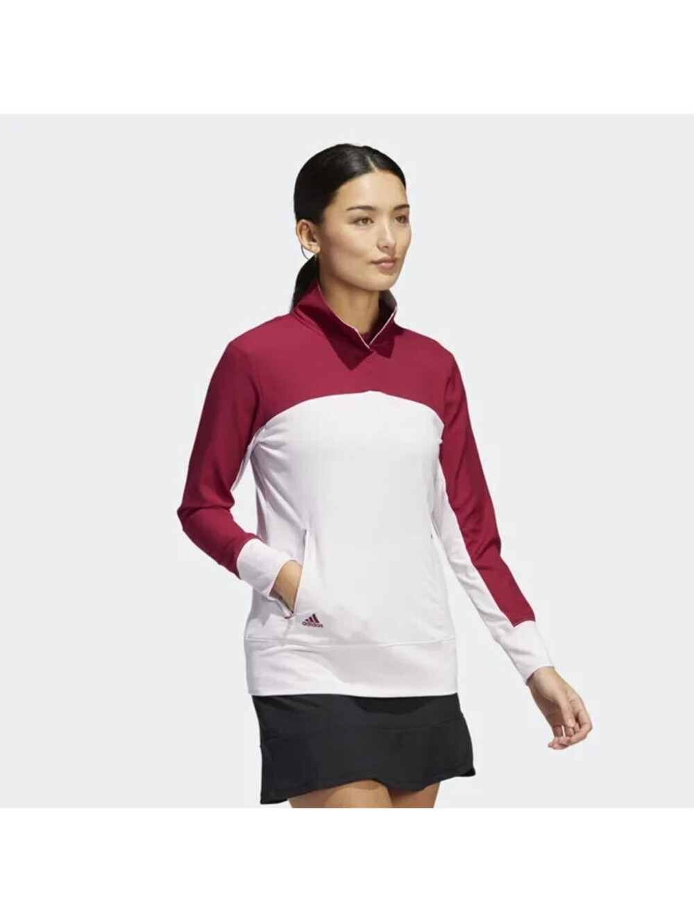 NEW Adidas Colorblock Quarter Snap Golf Women Jacket Pink / Scarlet SMALL HA3457